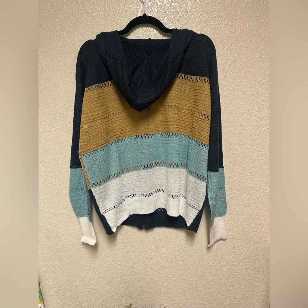 NWT Umgee Pointelle Knit Striped Zip-Up Seater - Size L - Picture 5 of 5